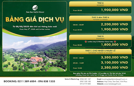 Yield Management giúp sân golf làm phẳng nhu cầu: tee-time thấp điểm rẻ hơn, khung giờ vàng dành cho golfer doanh nhân sẵn sàng chi cao. Ví dụ thực tế tại sân Golf Tam Đảo (Nguồn ảnh: Trang tin Tam Đảo Golf & Resort)
