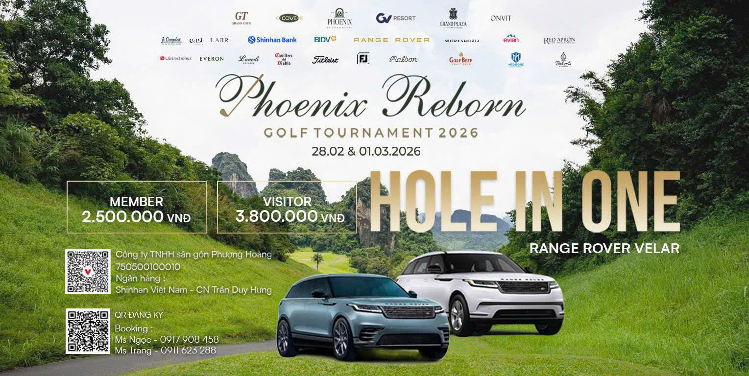 Giải HIO hai xe Range Rover Velar trị giá gần 8 tỷ đồng trở thành tâm điểm tại Phoenix Reborn Golf Tournament 2026. (Nguồn ảnh: Trang tin GolfBeer)