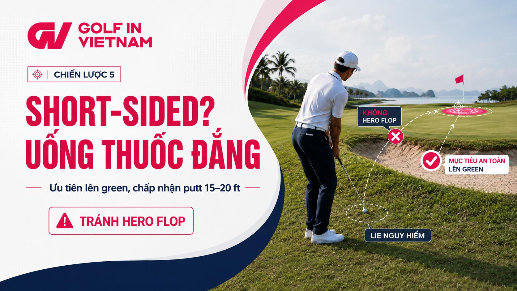 Trong tình huống short-sided, đưa bóng lên Green và chấp nhận hai putt luôn an toàn hơn một cú flop mạo hiểm.