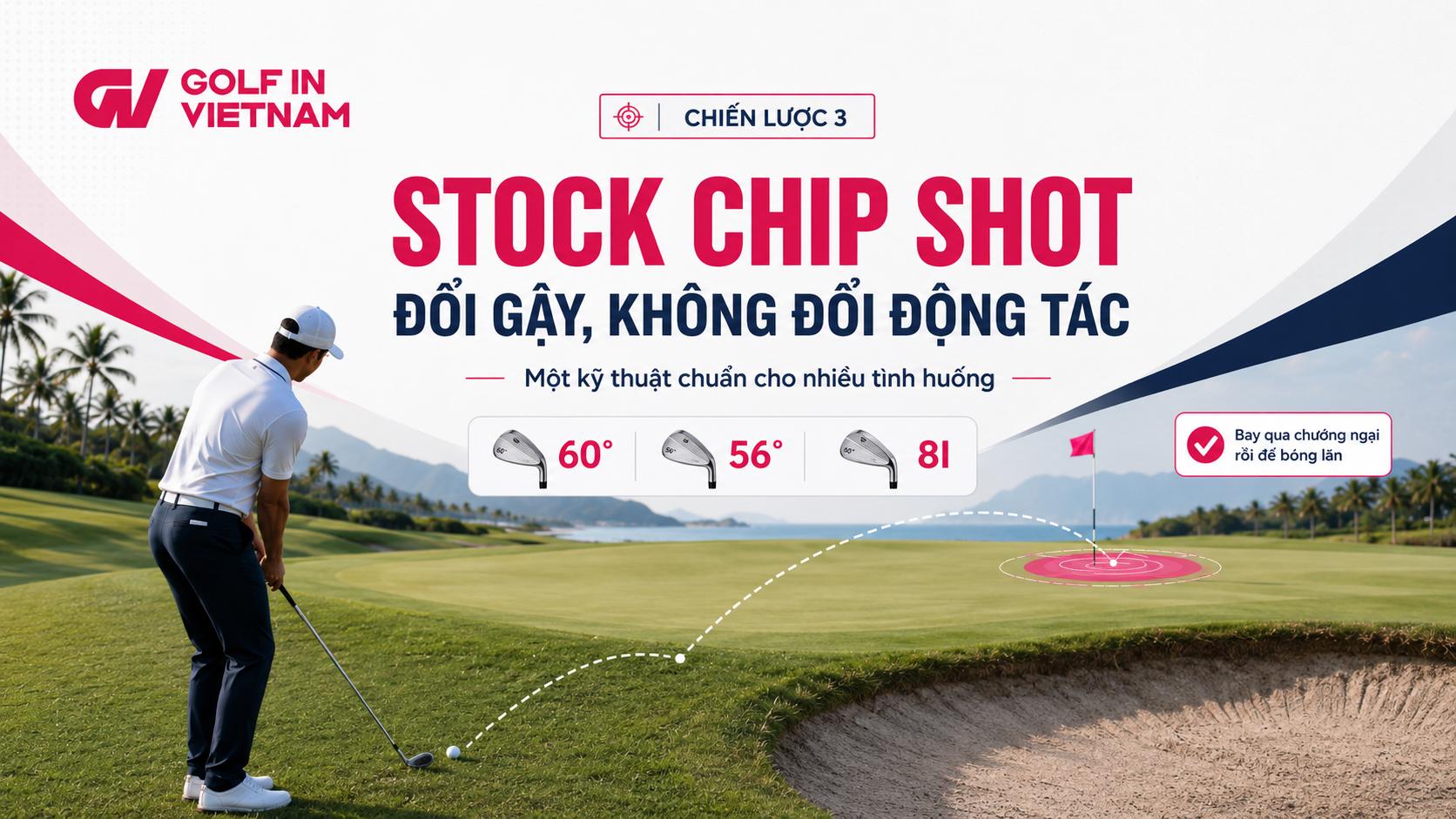 Thay vì thay đổi swing, chiến lược Stock Chip Shot ưu tiên đổi gậy để kiểm soát khoảng bay và lăn của bóng.