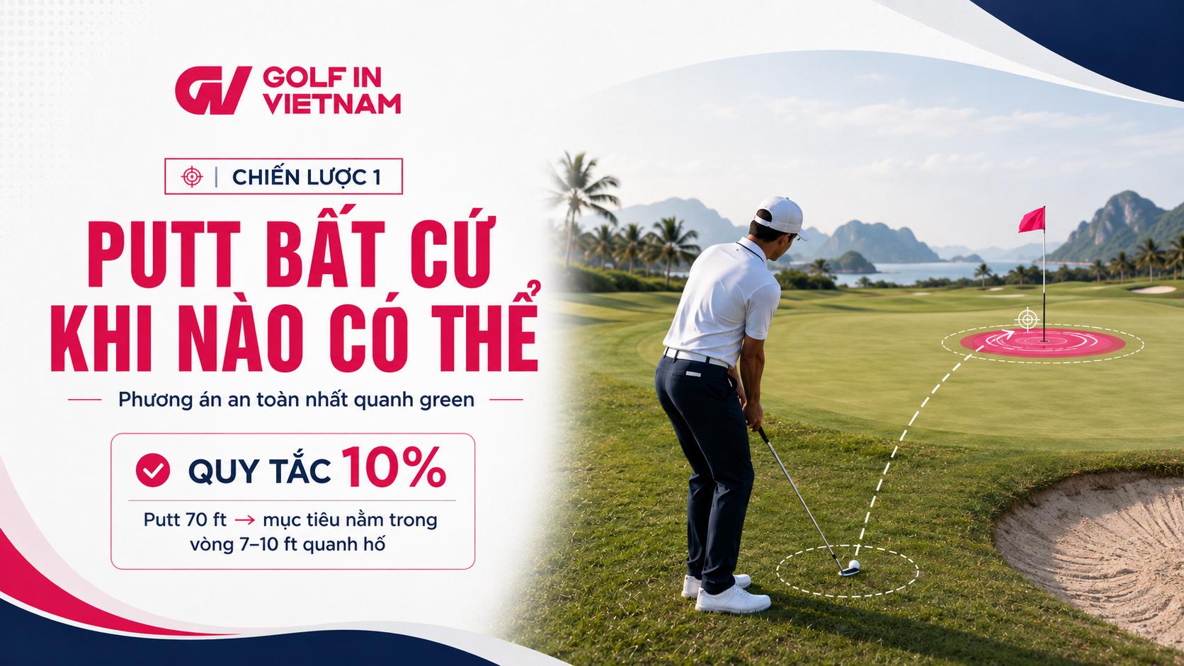 Chiến lược Putt từ ngoài Green giúp golfer loại bỏ nguy cơ chunk, skull và chủ động kiểm soát khoảng cách cú đánh.