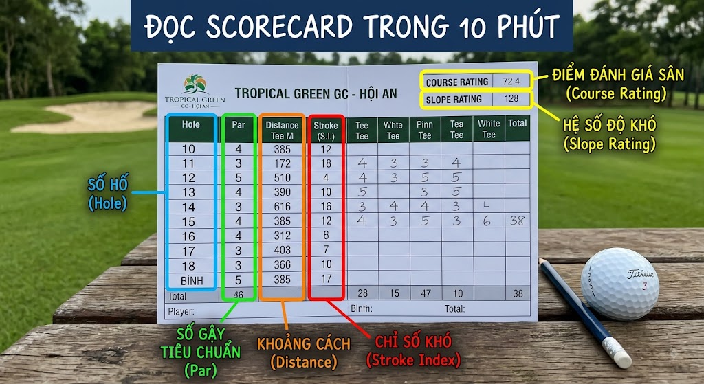 Cách Đọc Scorecard Golf Trong 10 Phút: Par, Khoảng Cách, Stroke Index Và Cách Ghi Điểm
