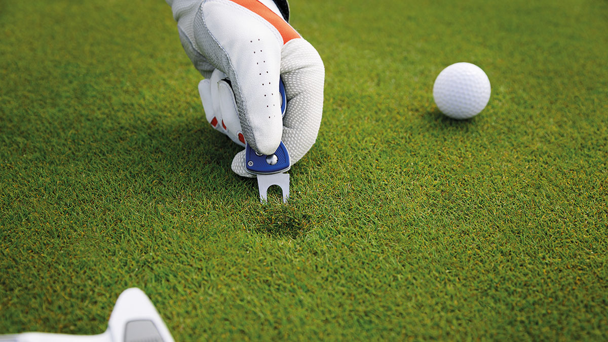 Người mới nên mang dụng cụ sửa ball mark và học cách đẩy cỏ về trung tâm để hạn chế tổn thương mặt green. (Nguồn ảnh: Trang tin BIGGA)